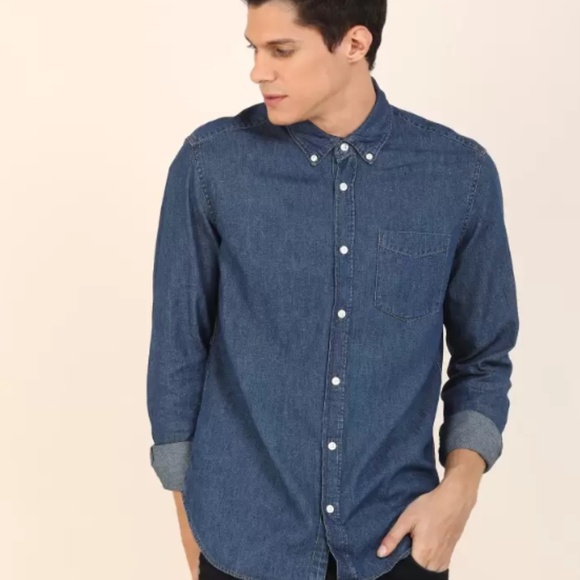 Gap men's solid casual blue shirt - Picture 3 of 3